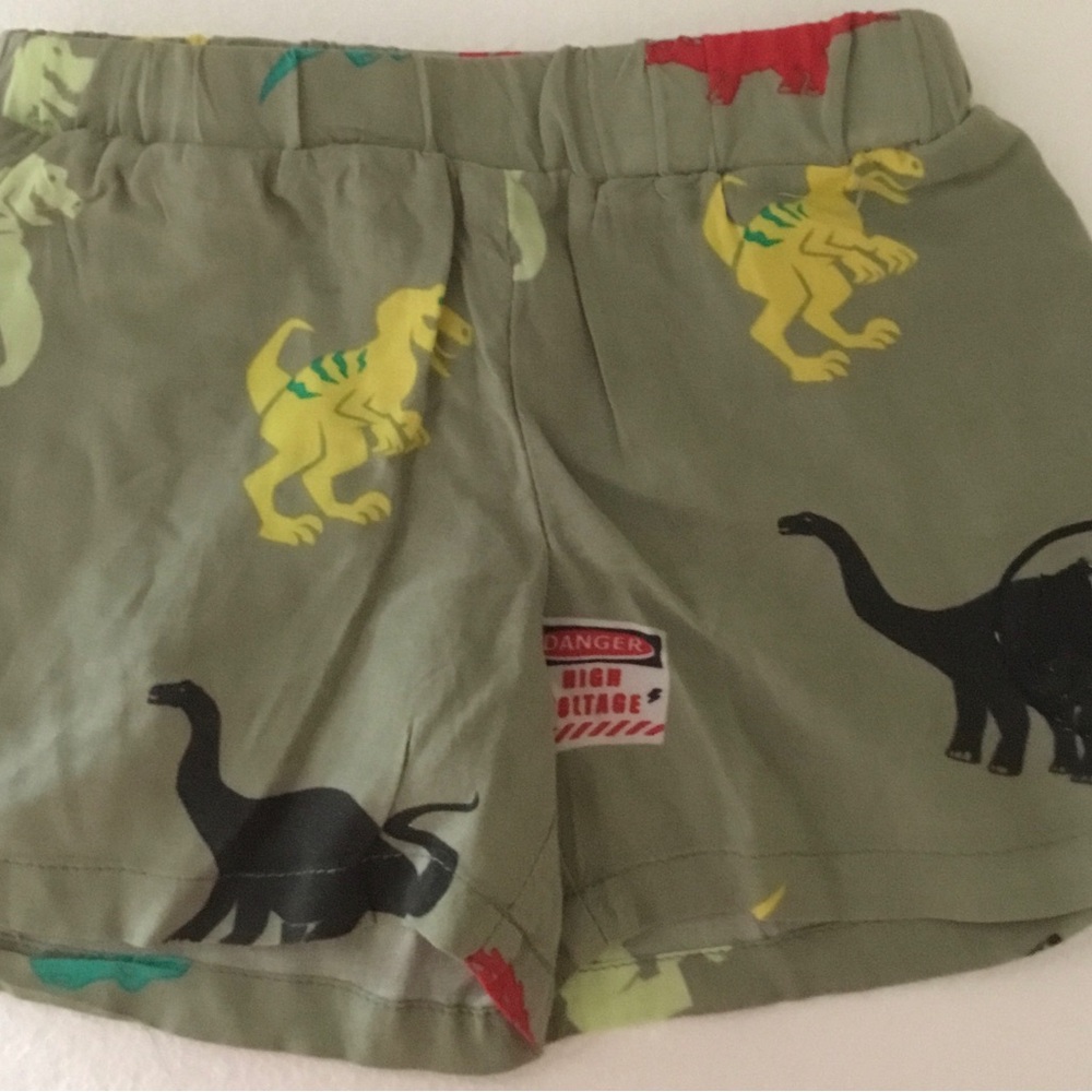 Kids Olive Green Dino-Print Elastic Waist Shorts